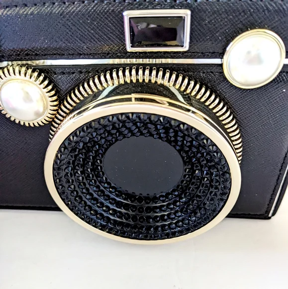 Kate Spade Novelty Clic 3D Camera Bag Metallic Leather Clutch Crossbody - Picture 11 of 15